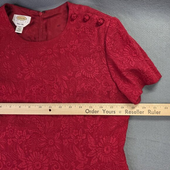 Talbots Dress Womens 12 P Red Silk Jacquard Floral A Line Midi Party Event Glam - Picture 10 of 15
